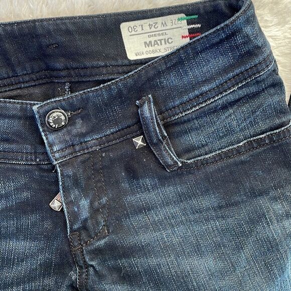𝅺Diesel Matic Jeans Size 24 Faded Dark Wash Straight Leg - Picture 5 of 10